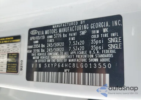 2020 Kia Telluride S из США, поврежденный, VIN 5XYP64HC8LG013550